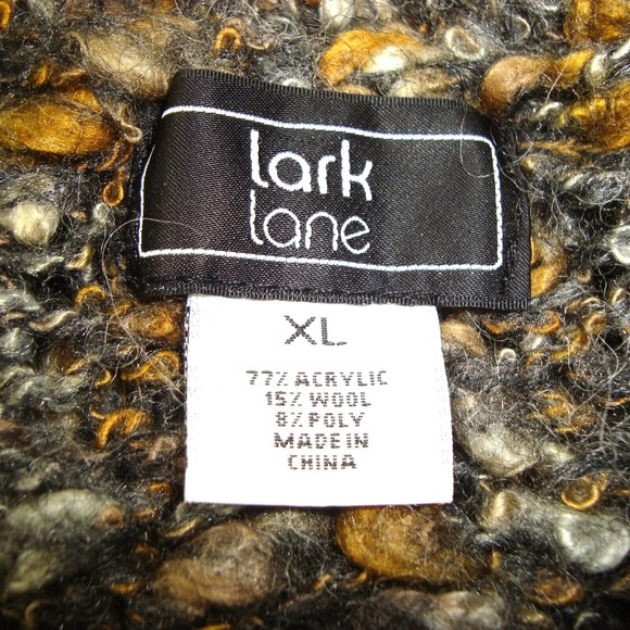 Lark Lane Boho Chunky Knit Wool Blend Nubby Fringed Cowl Neck Sweater Size XL - Picture 2 of 8